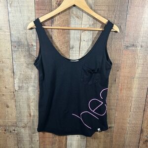 Roxy Tank Top Medium Black Pink Heart Pocket Scoop Neck Surfer Beach Summer